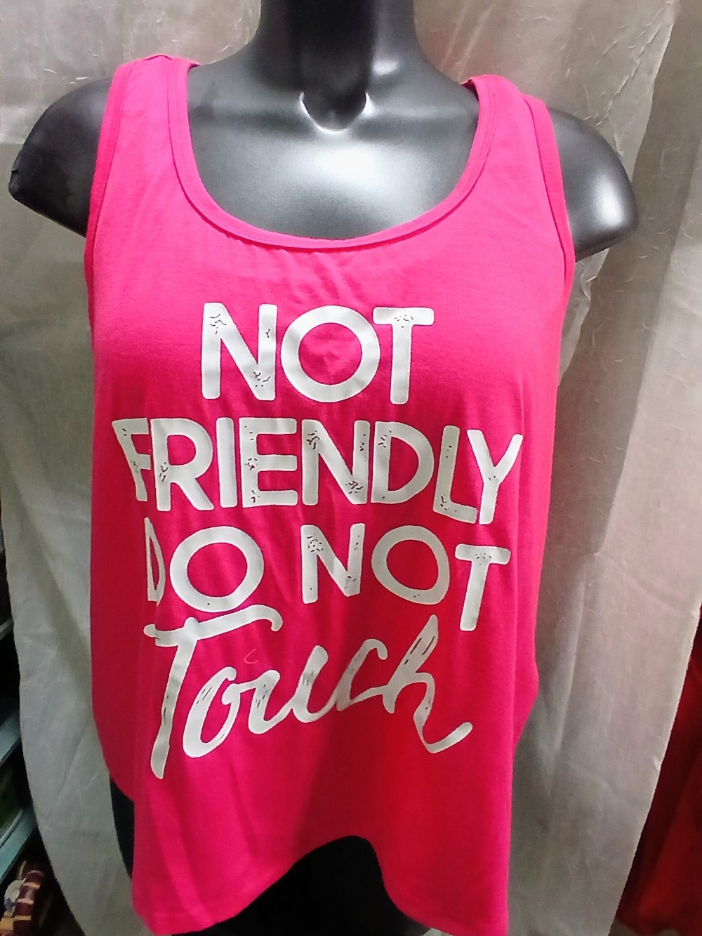 SHEIN Hot Pink Graphic Scoop Neck Tank - 'Not Friendly Do Not Touch'